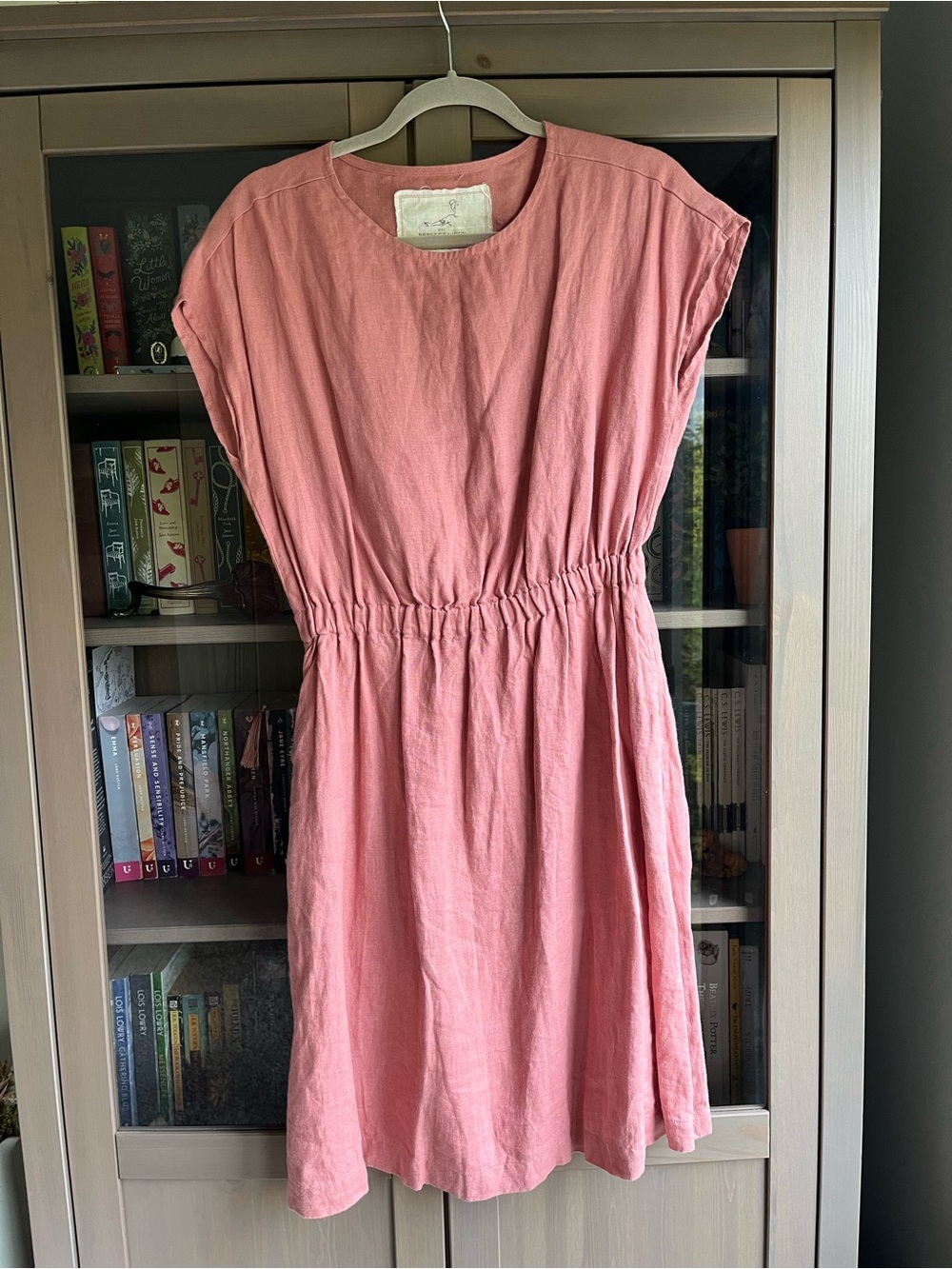 notPERFECTLINEN Dusty Pink Gathered-Waist Midi Dress